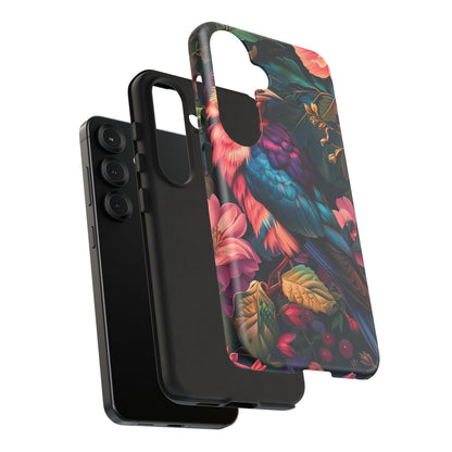 Vibrant Phone Case, Tropical Bird Design, Tough Phone Cover, Floral Tech Accessory, Gift for Nature Lovers