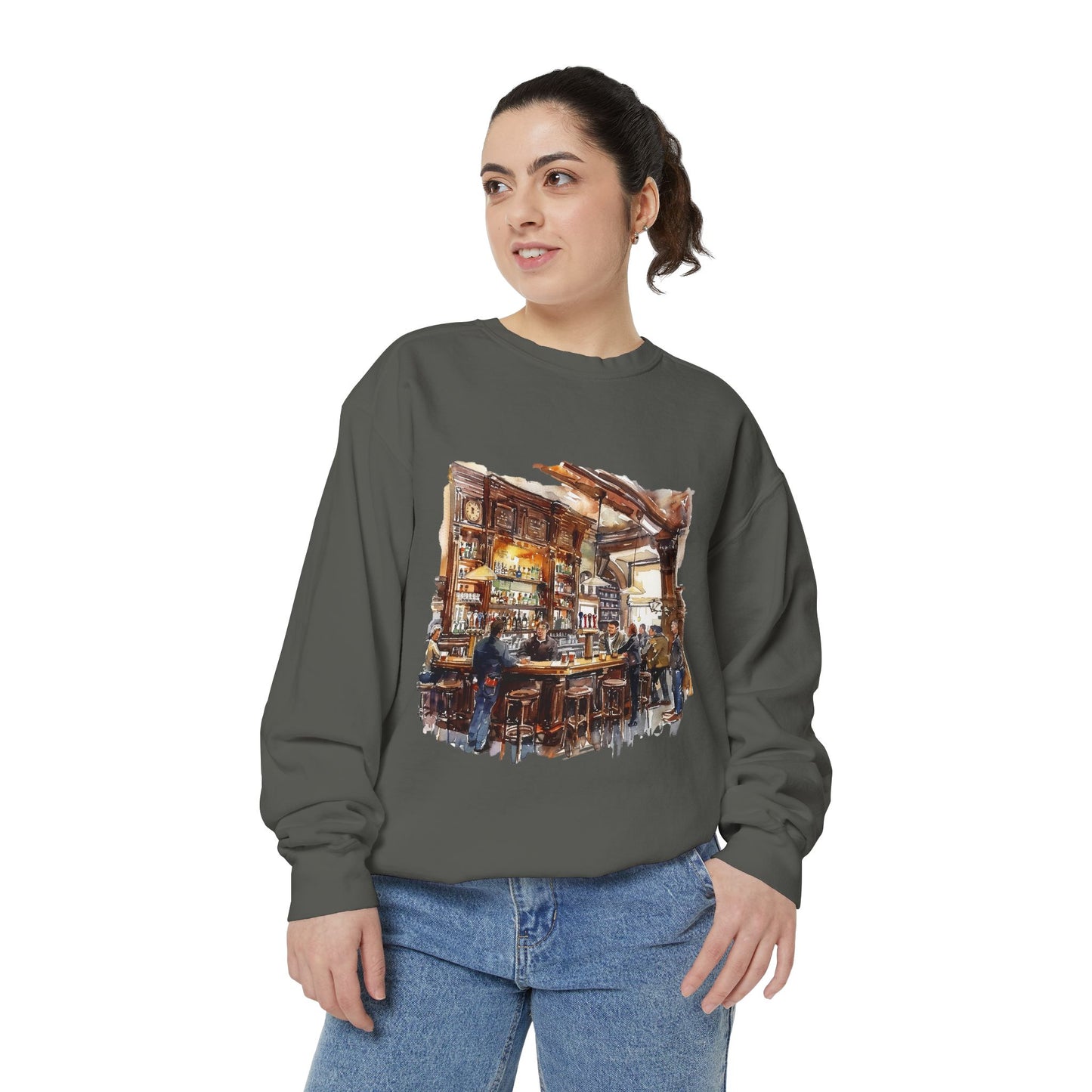 Unisex Garment-Dyed Sweatshirt - Where Friends Gather - The Cozy British Pub