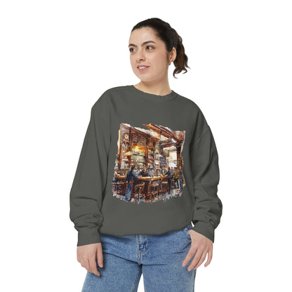 Unisex Garment-Dyed Sweatshirt - Where Friends Gather - The Cozy British Pub