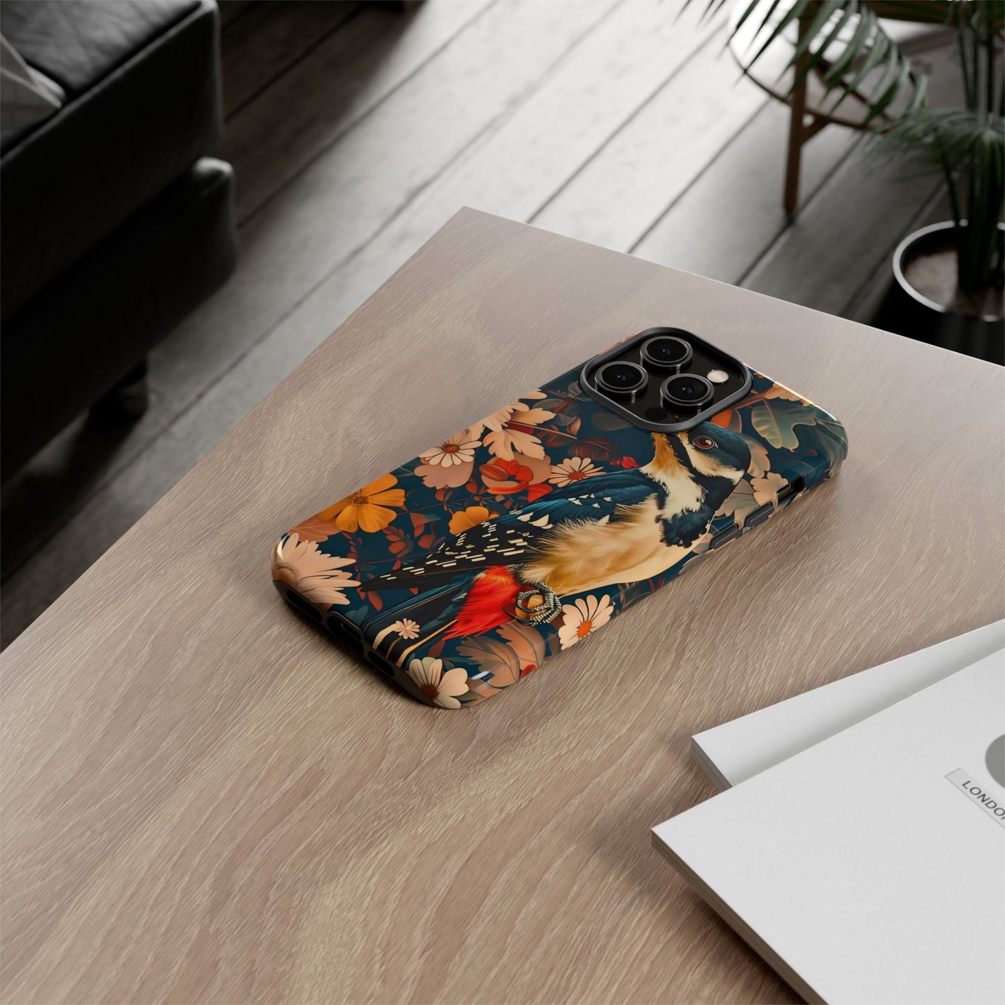 Artistic Bird Phone Case, Unique Tough Cases for Nature Lovers, Floral Design, Cute Gift, Customized Phone Accessories