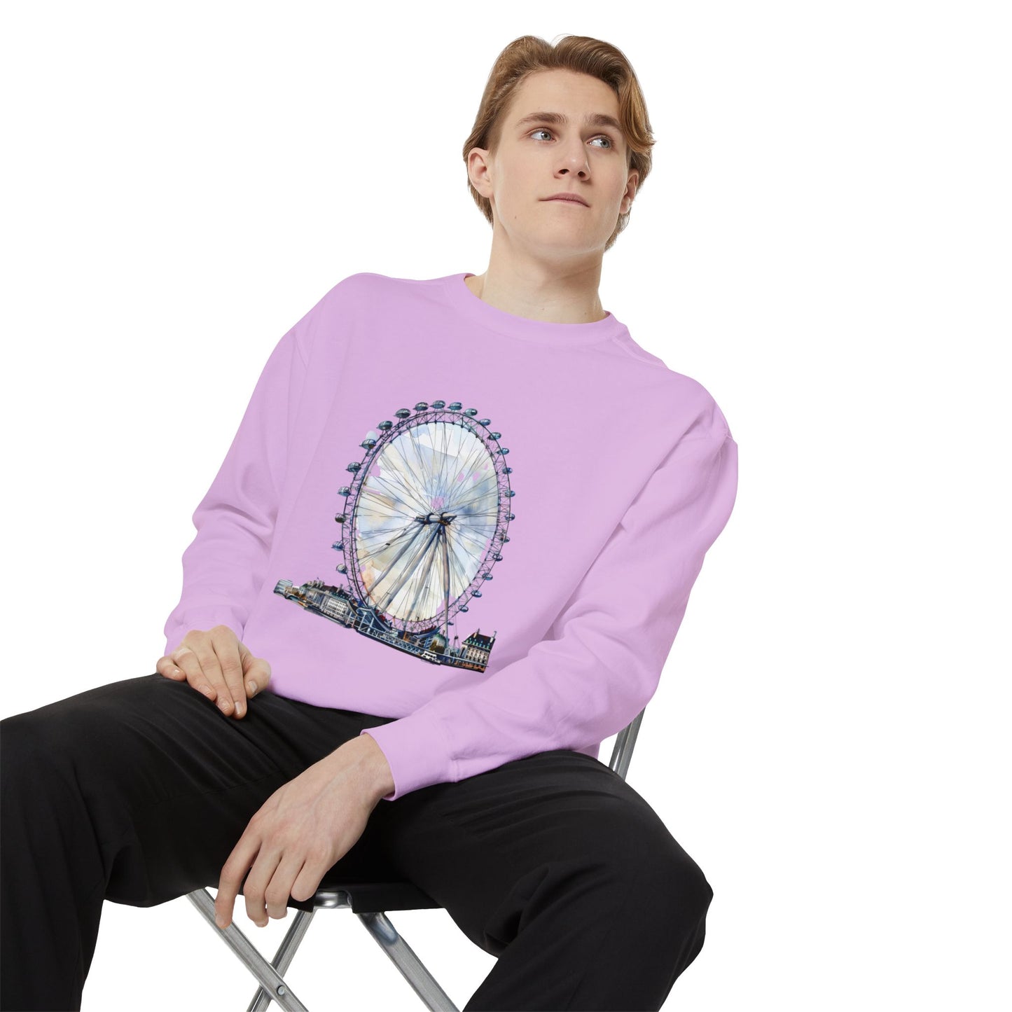 Unisex Garment-Dyed Sweatshirt - London Eye - Iconic Ferris Wheel