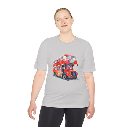 Unisex Moisture Wicking Tee - Classic London Double-Decker Bus Artwork