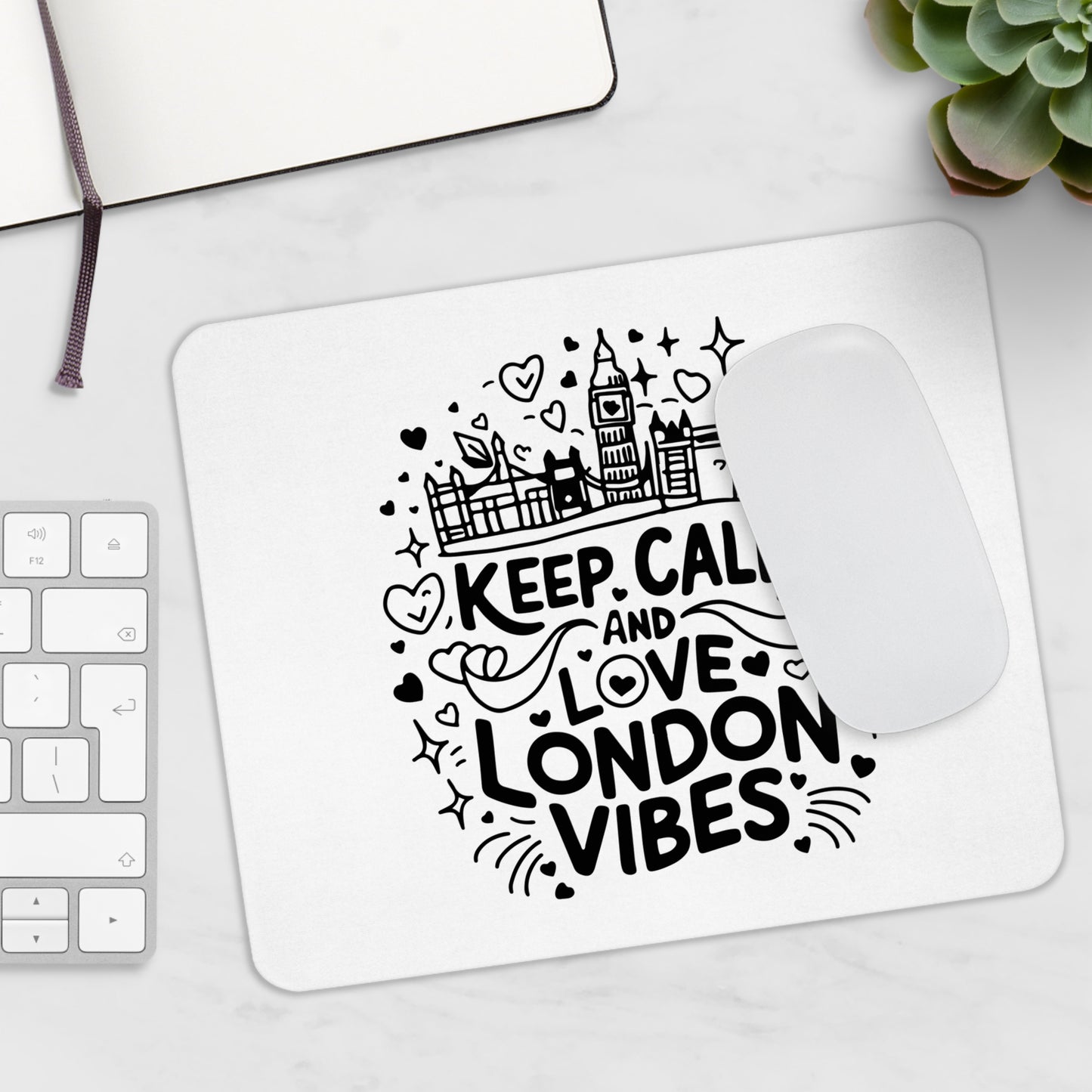 Keep Calm & Love London Vibes Mouse Pad, Office Decor, Gift for London Lovers, Computer Accessory, Home Office Essentials