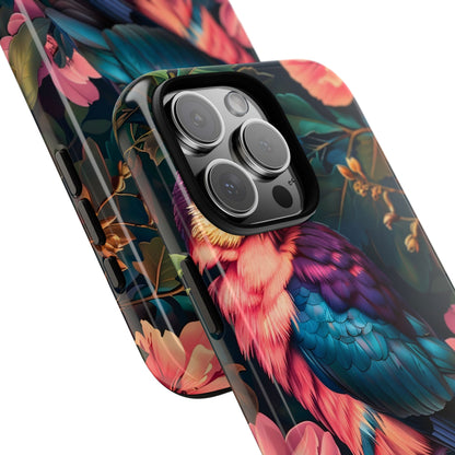 Vibrant Phone Case, Tropical Bird Design, Tough Phone Cover, Floral Tech Accessory, Gift for Nature Lovers