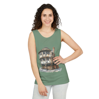Unisex Garment-Dyed Tank Top - Hand-Painted Bar Scene Wall Art