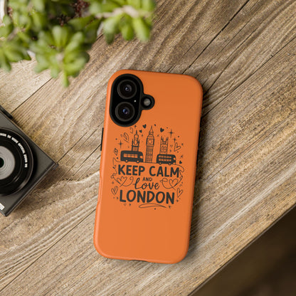 London-Themed Phone Case: Keep Calm and Love London, UK Souvenir, Travel Gift, City Lover, Smartphone Accessories, Orange Design