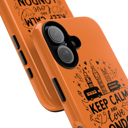 London-Themed Phone Case: Keep Calm and Love London, UK Souvenir, Travel Gift, City Lover, Smartphone Accessories, Orange Design