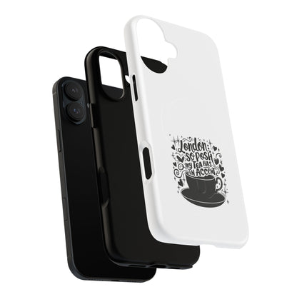 Chic Phone Case with London Tea Design, Tough Magnetic Case for iPhone, Gift for Tea Lovers, Stylish Mobile Accessory, Unique Phone Cover