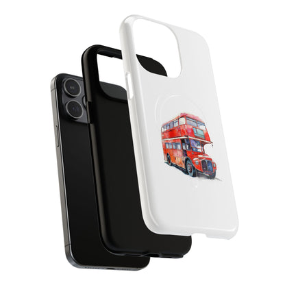 Vintage Double-Decker Bus Phone Case, Tough Magnetic Cases, Unique Mobile Cover, Gifts for Travelers, London-Themed Accessories