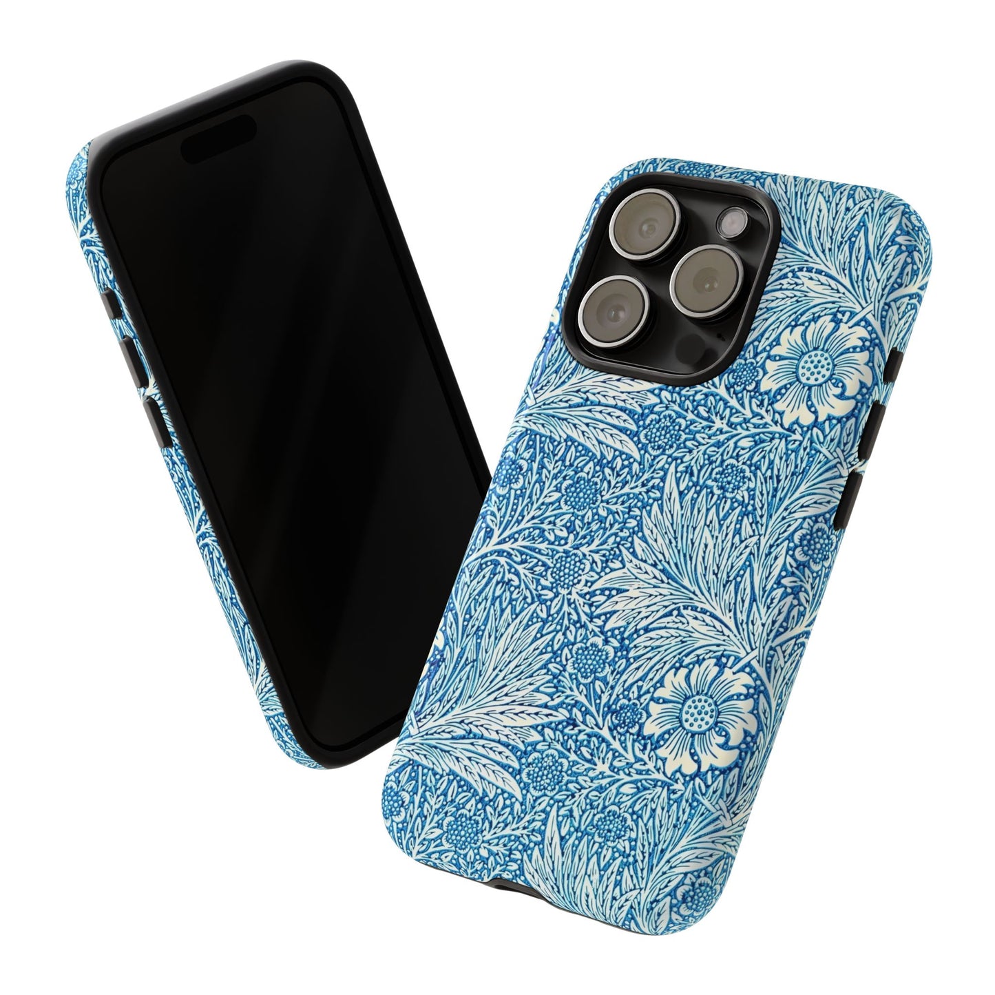 Stylish Phone Case, Tough Floral Phone Cover, Fashionable Tech Accessory, Gift for Her, Blue Flower Design