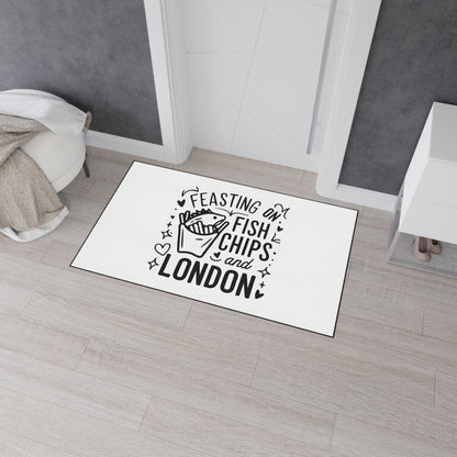 Feasting on Fish and Chips Floor Mat | Kitchen Decor | Home Welcome Mat | Fun Doormat | Gift for Fish Lovers | London-Themed Decor
