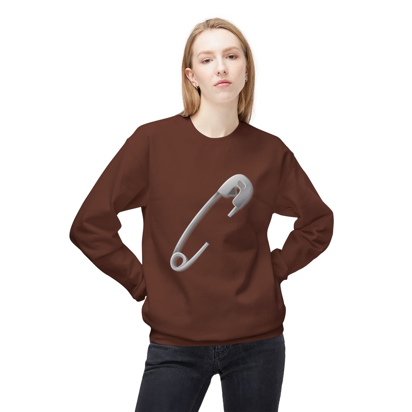 Unisex Midweight Softstyle Fleece Crewneck Sweatshirt - Minimalist Safety Pin Design