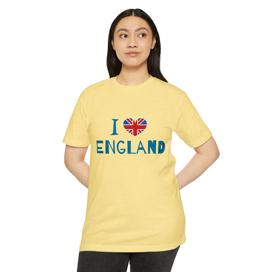 Unisex CVC Jersey T-shirt - I Love England - Union Jack Heart Design
