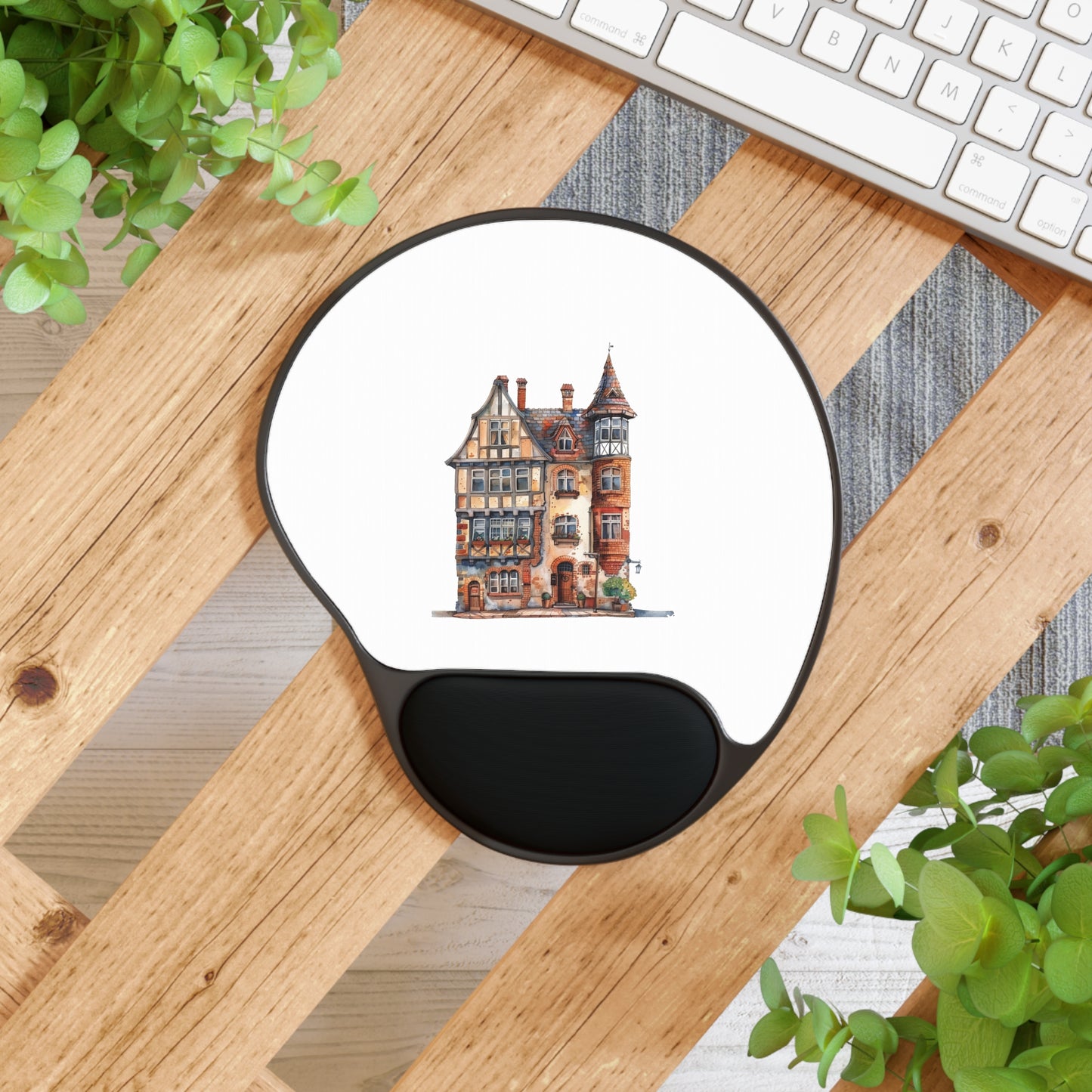 Charming Architectural Mouse Pad with Wrist Rest, Artistic Desk Accessory, Gift for Home Office, Workstation Decor, Gaming Accessory