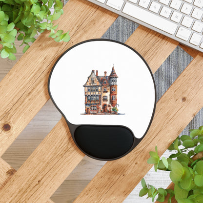 Charming Architectural Mouse Pad with Wrist Rest, Artistic Desk Accessory, Gift for Home Office, Workstation Decor, Gaming Accessory