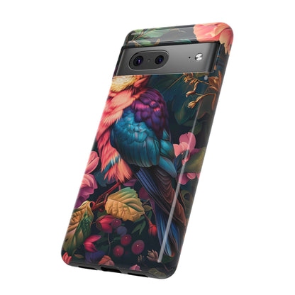 Vibrant Phone Case, Tropical Bird Design, Tough Phone Cover, Floral Tech Accessory, Gift for Nature Lovers