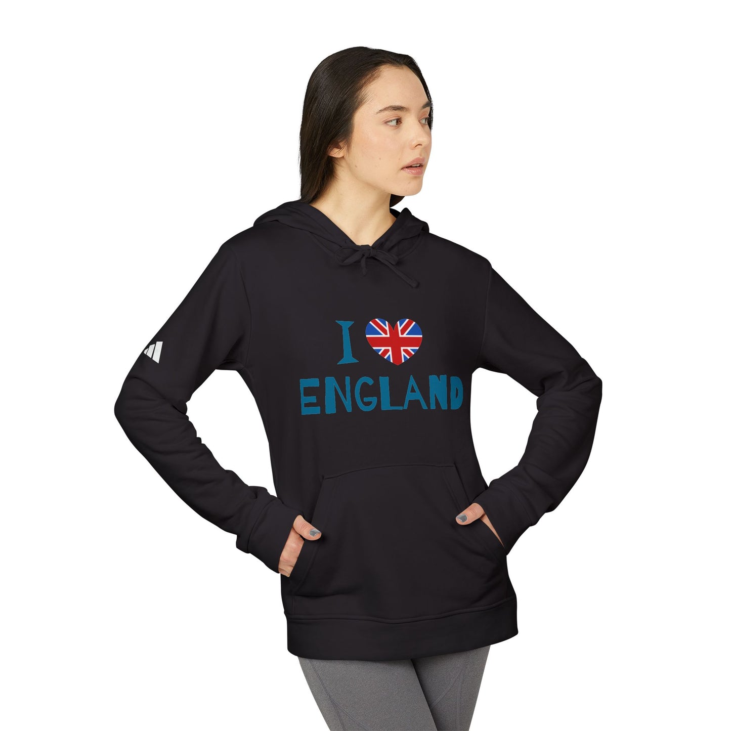 adidas Unisex Fleece Hoodie - I Love England - Union Jack Heart Design