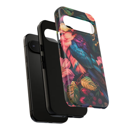 Vibrant Phone Case, Tropical Bird Design, Tough Phone Cover, Floral Tech Accessory, Gift for Nature Lovers