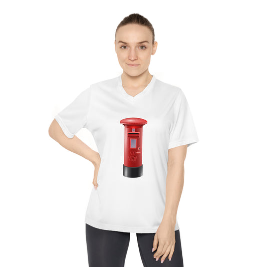 V-Neck T-Shirt - Women's Performance Tee for Mail Lovers - Red Postbox