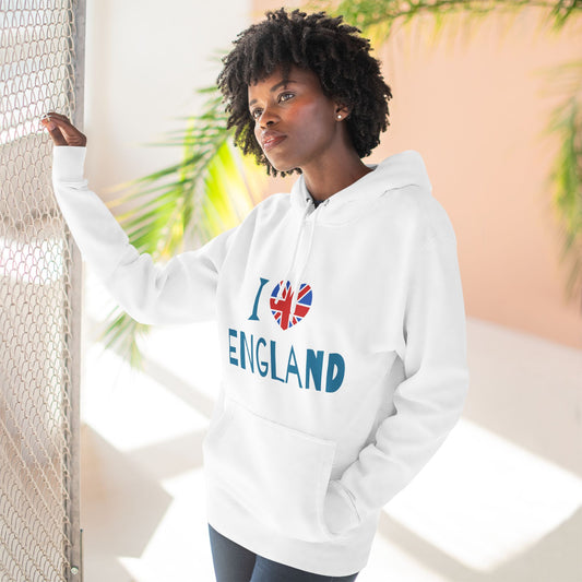 Three-Panel Fleece Hoodie - I Love England - Union Jack Heart Design