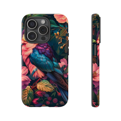 Vibrant Phone Case, Tropical Bird Design, Tough Phone Cover, Floral Tech Accessory, Gift for Nature Lovers