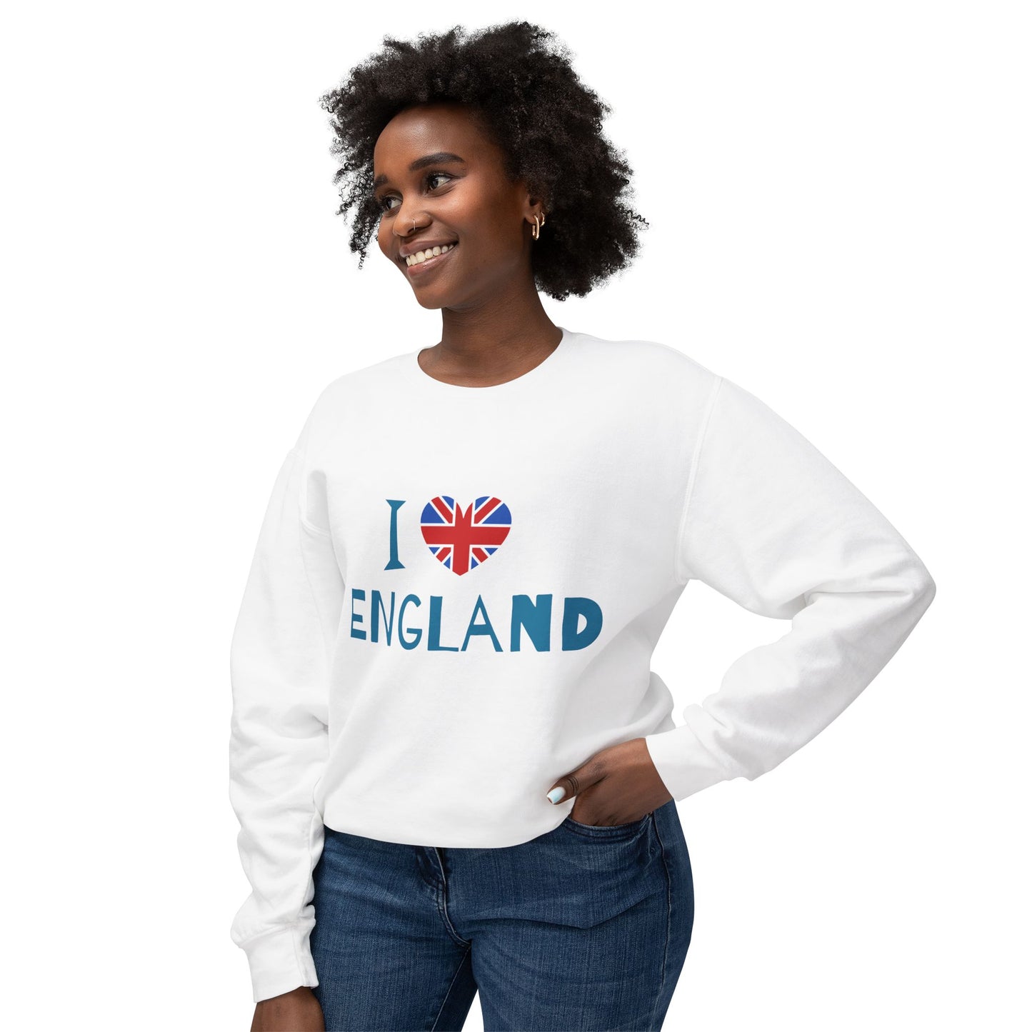 Unisex Lightweight Crewneck Sweatshirt - I Love England - Union Jack Heart Design