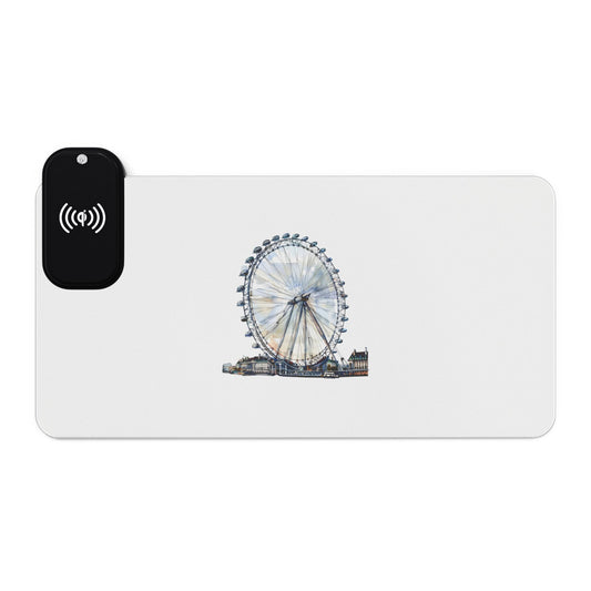 London Eye Ferris Wheel - LED Wireless Charging Gaming Mouse Pad, Illuminated Desk Accessory for Gamers, Perfect Gift for Tech Lovers, Decorative Gaming Setup