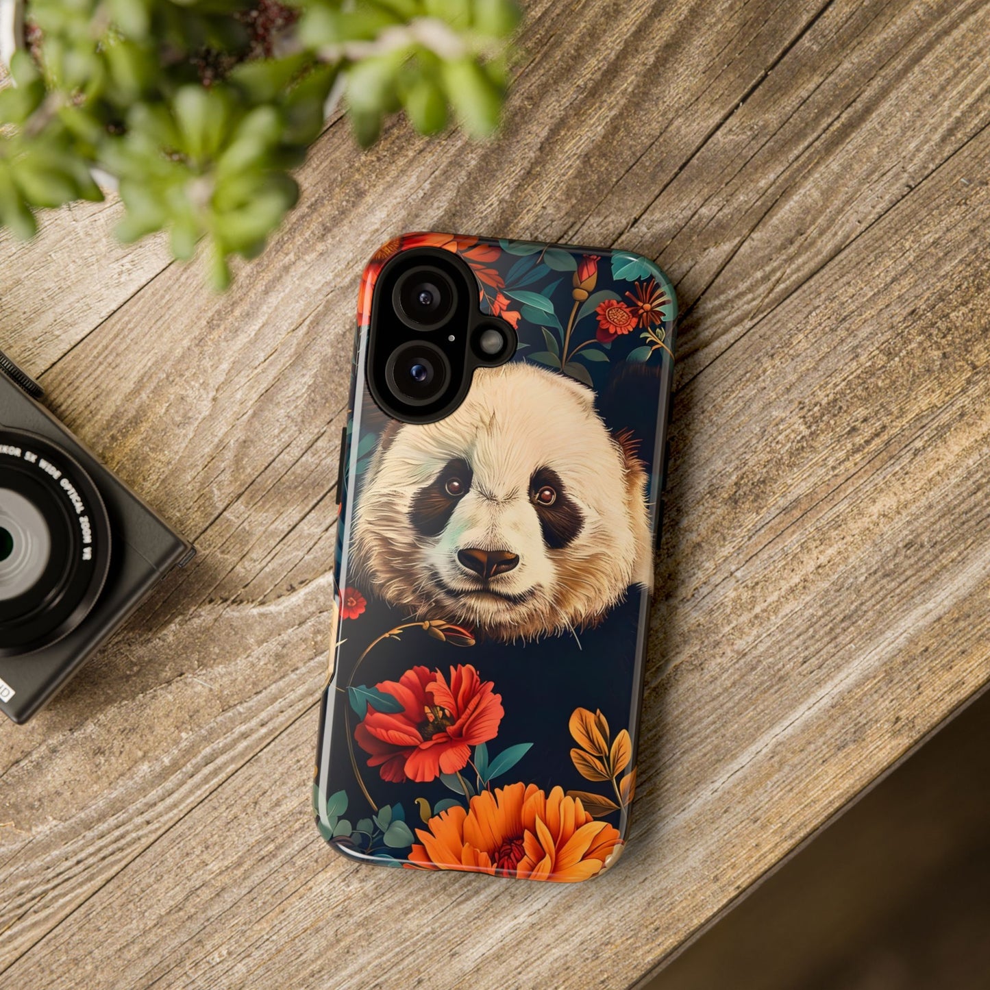 Panda Floral Phone Case, Tough Cases, Cute Animal Case, Floral Design, Gifts for Animal Lovers, Phone Accessories