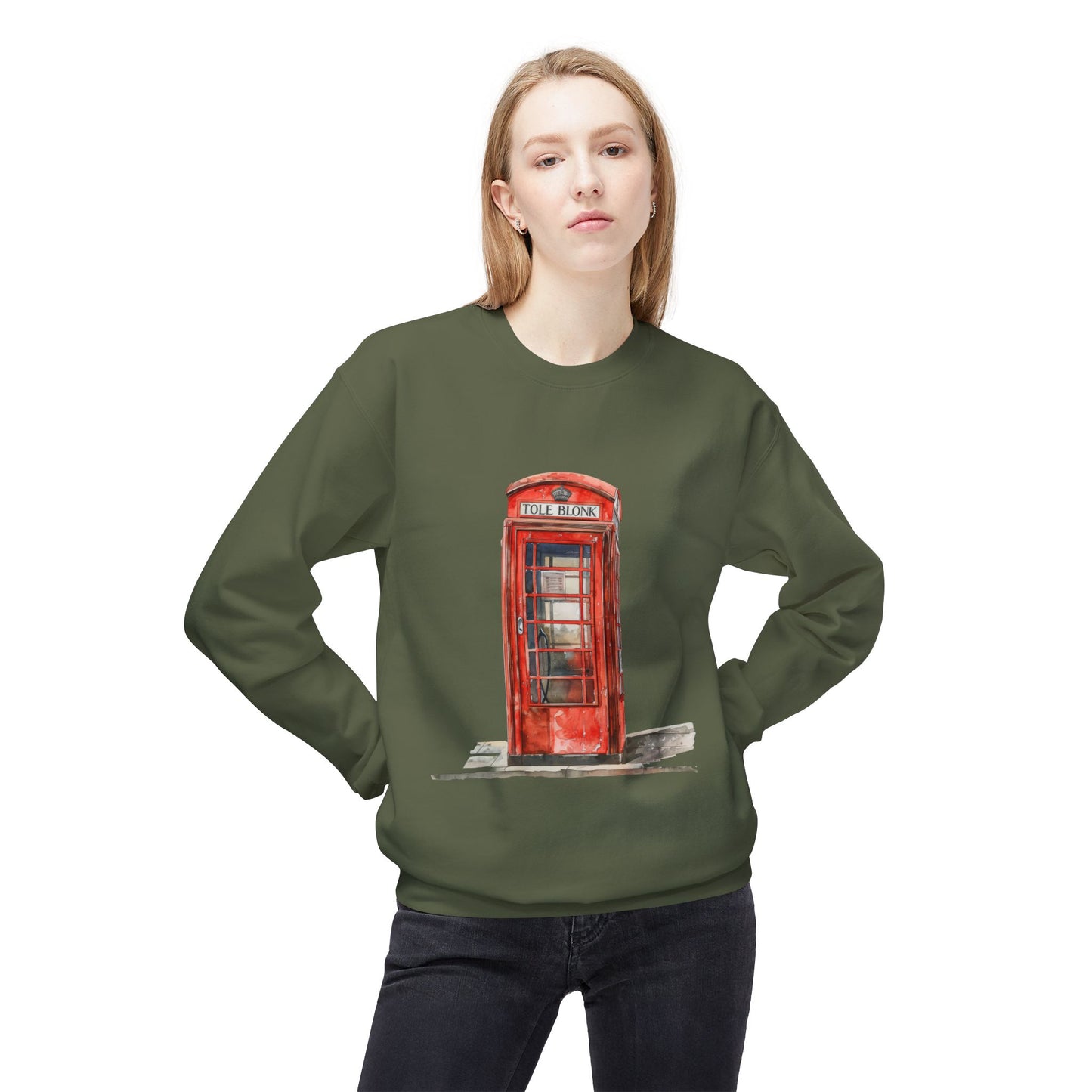 Unisex Midweight Softstyle Fleece Crewneck Sweatshirt - Iconic British Red Telephone Booth