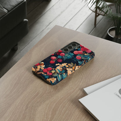 Floral Phone Case with Berry Design, Durable Phone Cover, Floral Print, Gift for Plant Lovers, Nature-Inspired Accessory
