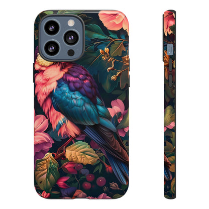 Vibrant Phone Case, Tropical Bird Design, Tough Phone Cover, Floral Tech Accessory, Gift for Nature Lovers