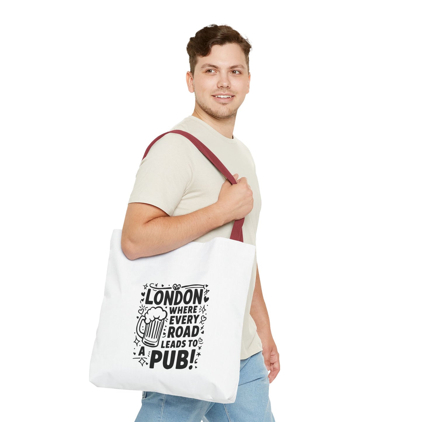London Pub Tote Bag, Fun Travel Accessory, Gift for Beer Lovers, White Canvas Shopper, Festival, Day Out Bag