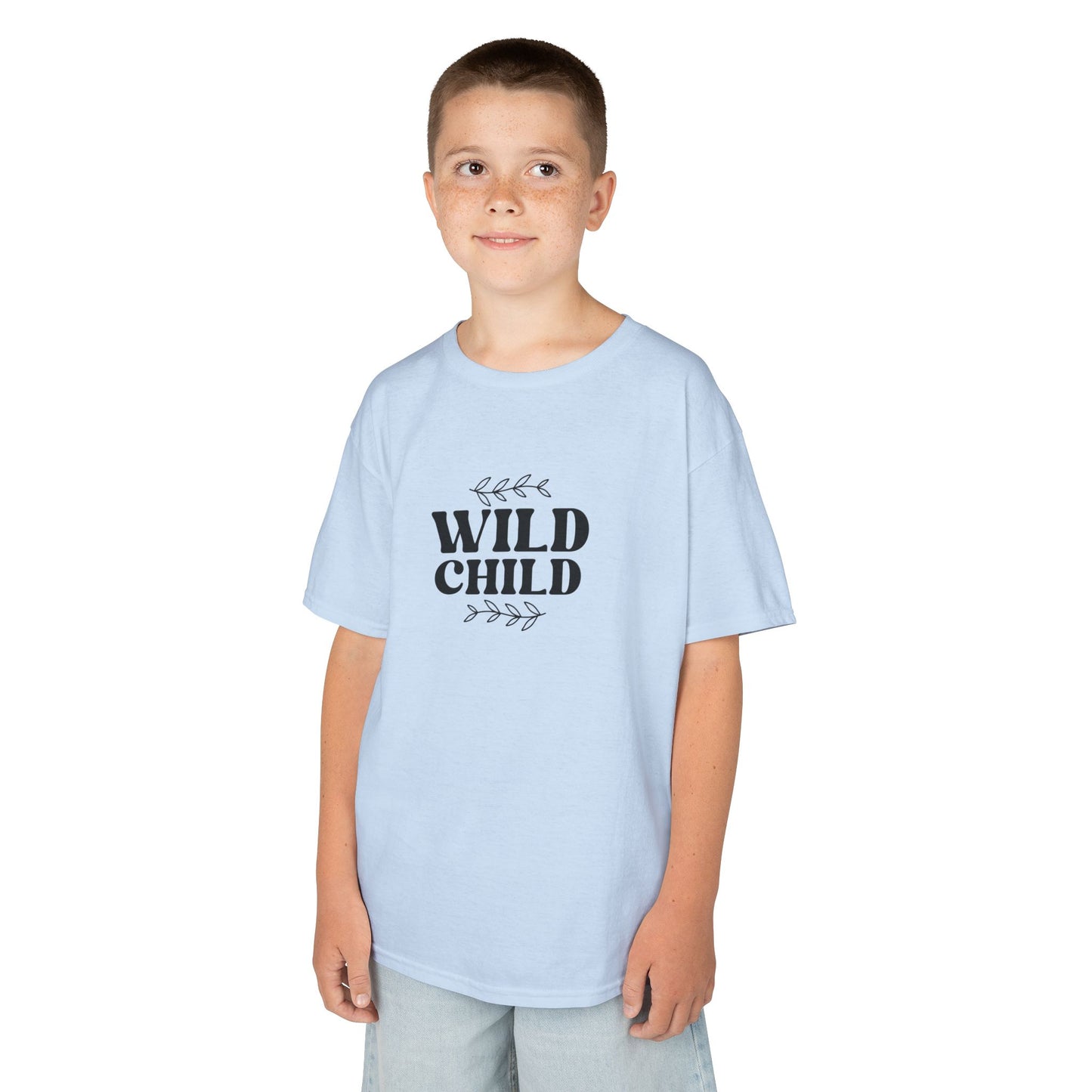 Kids Heavy Cotton Tee - Wild Child Boho Retro Typography Design - Comfortable & Playful T-Shirt for Adventurous Kids
