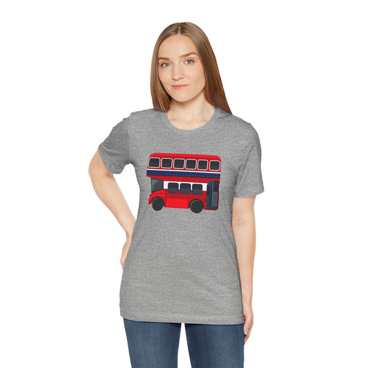 Unisex Jersey Short Sleeve Tee - London Transport English Bus - Iconic Red Double-Decker