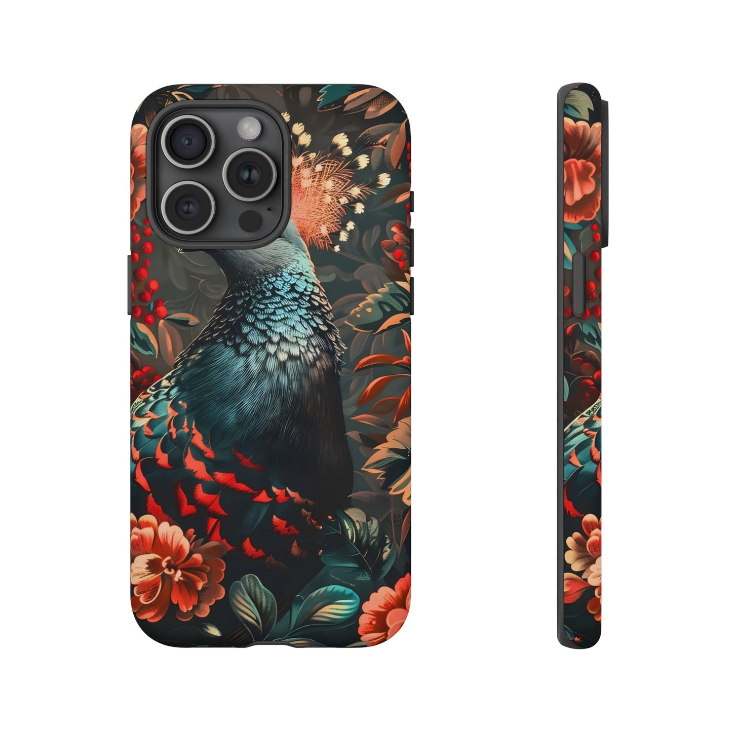 Floral Peacock Phone Case, Tough Cases, Artistic Phone Cover, Unique Gift, Nature Lover Accessory, Protective Case