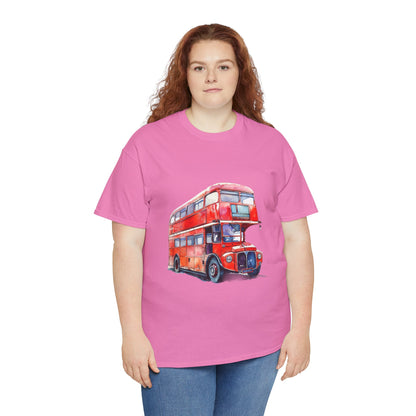 Unisex Heavy Cotton Tee - London Transport English Bus - Iconic Red Double-Decker