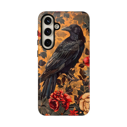 Raven Floral Phone Case - Tough Cases, Blackbird Decor, Gift for Nature Lovers, Bird Themed Accessories, Unique Phone Cover
