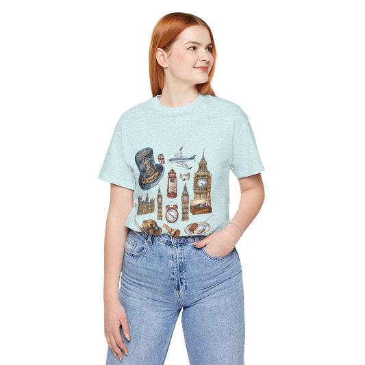 Unisex Jersey Short Sleeve Tee - Nostalgic England: Vintage Symbols & Icons