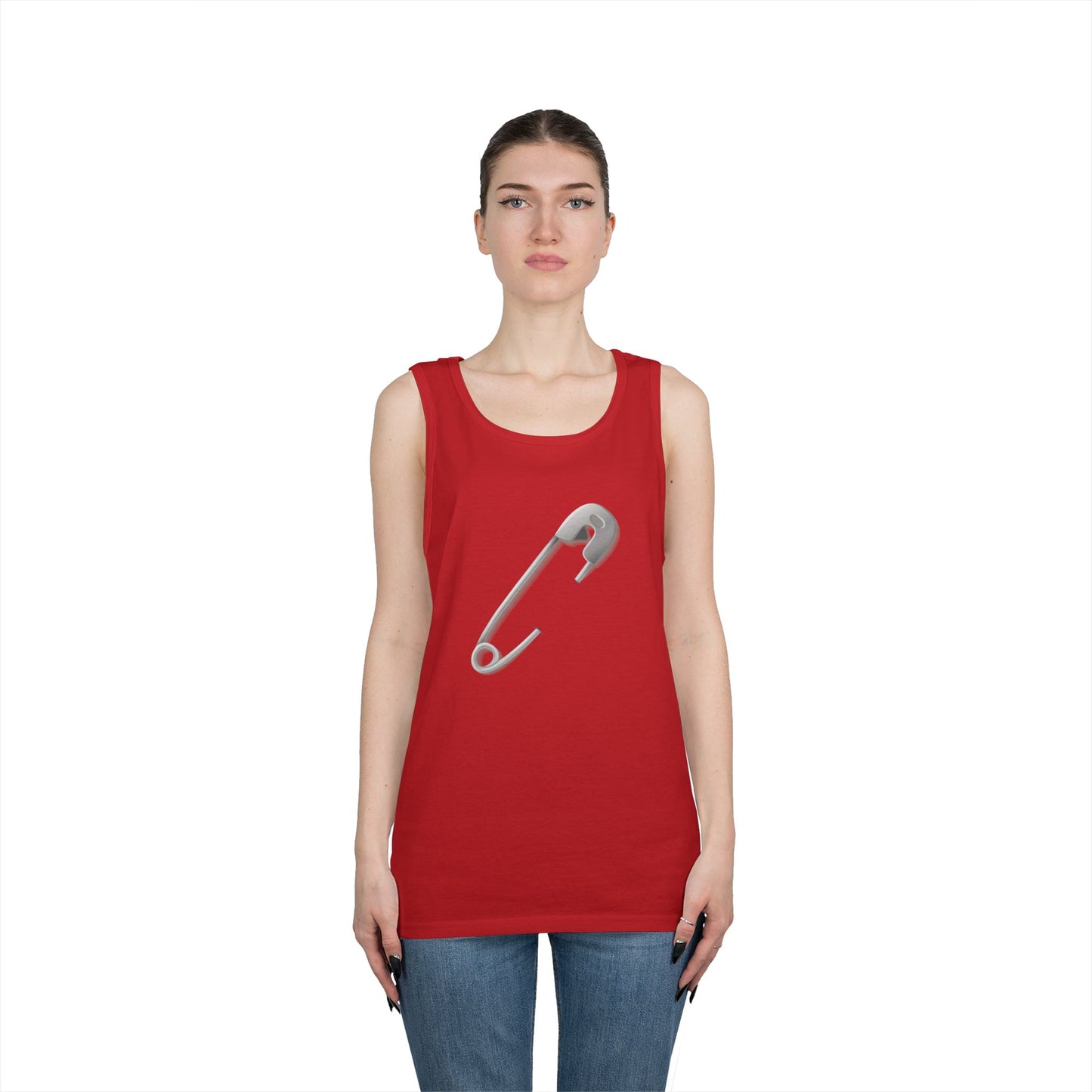 Unisex Heavy Cotton Tank Top - Minimalist Safety Pin Design