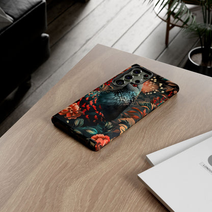 Floral Peacock Phone Case, Tough Cases, Artistic Phone Cover, Unique Gift, Nature Lover Accessory, Protective Case