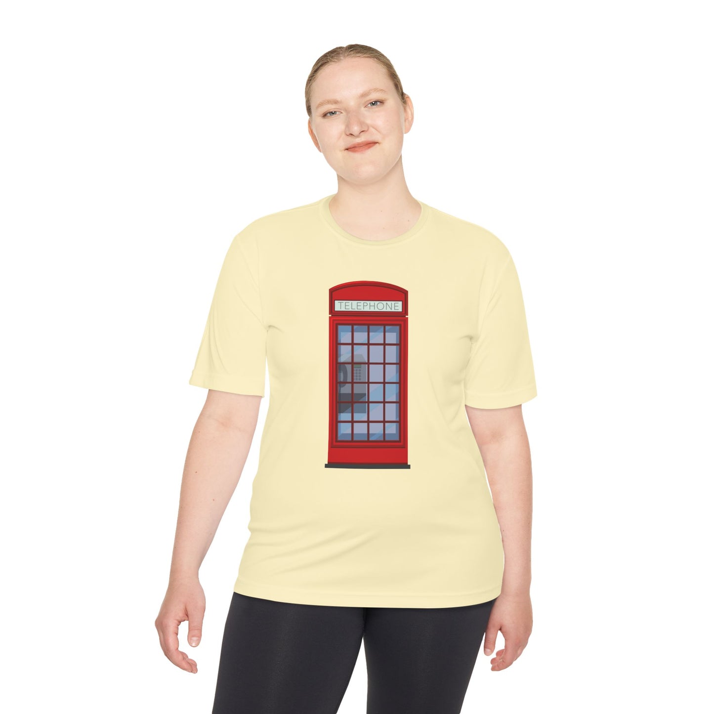 Unisex Moisture Wicking Tee - Vintage British Telephone Booth Art Print