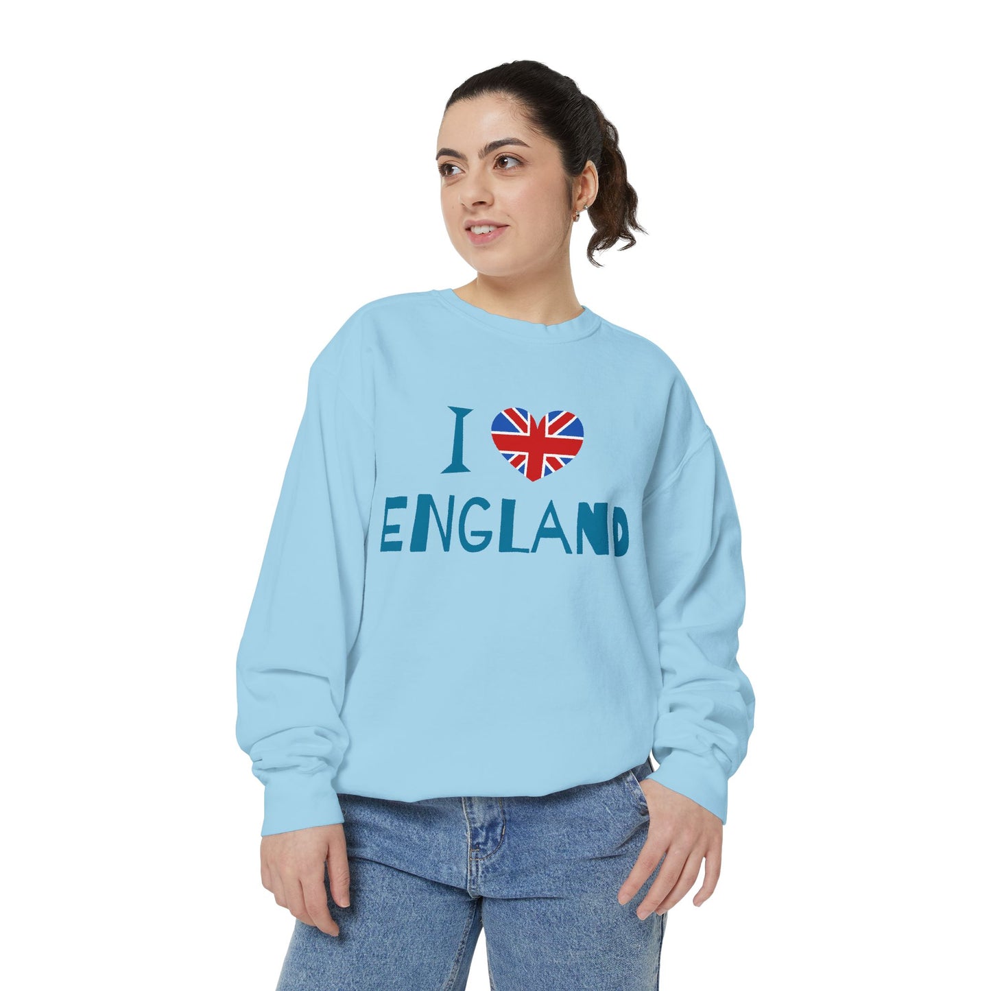 Unisex Garment-Dyed Sweatshirt - I Love England - Union Jack Heart Design