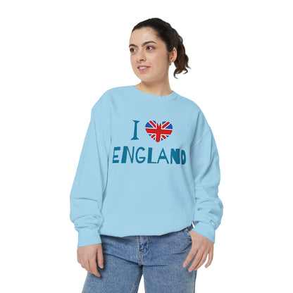 Unisex Garment-Dyed Sweatshirt - I Love England - Union Jack Heart Design