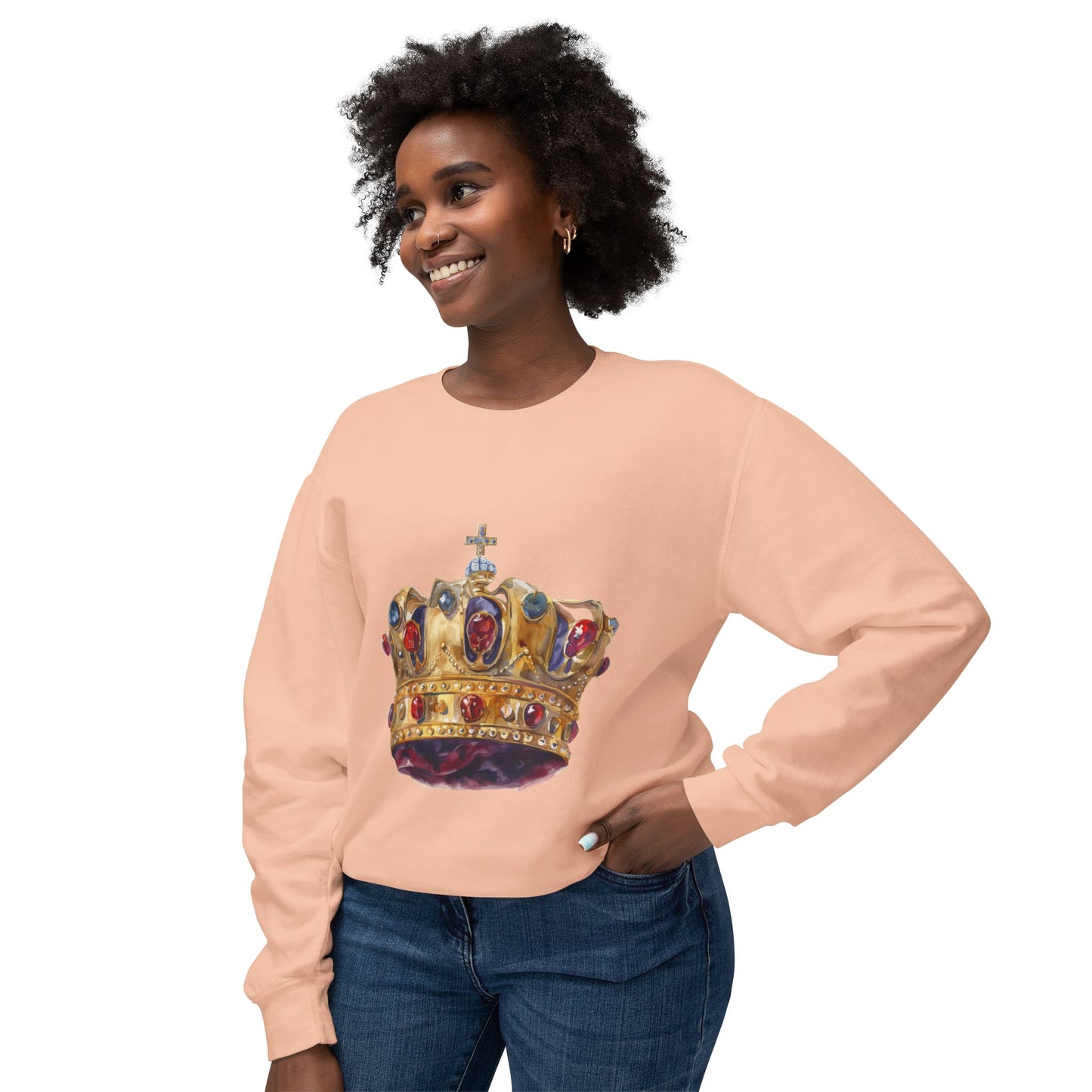 Unisex Lightweight Crewneck Sweatshirt - British Royal Crown Design - Iconic Symbol of Monarchy