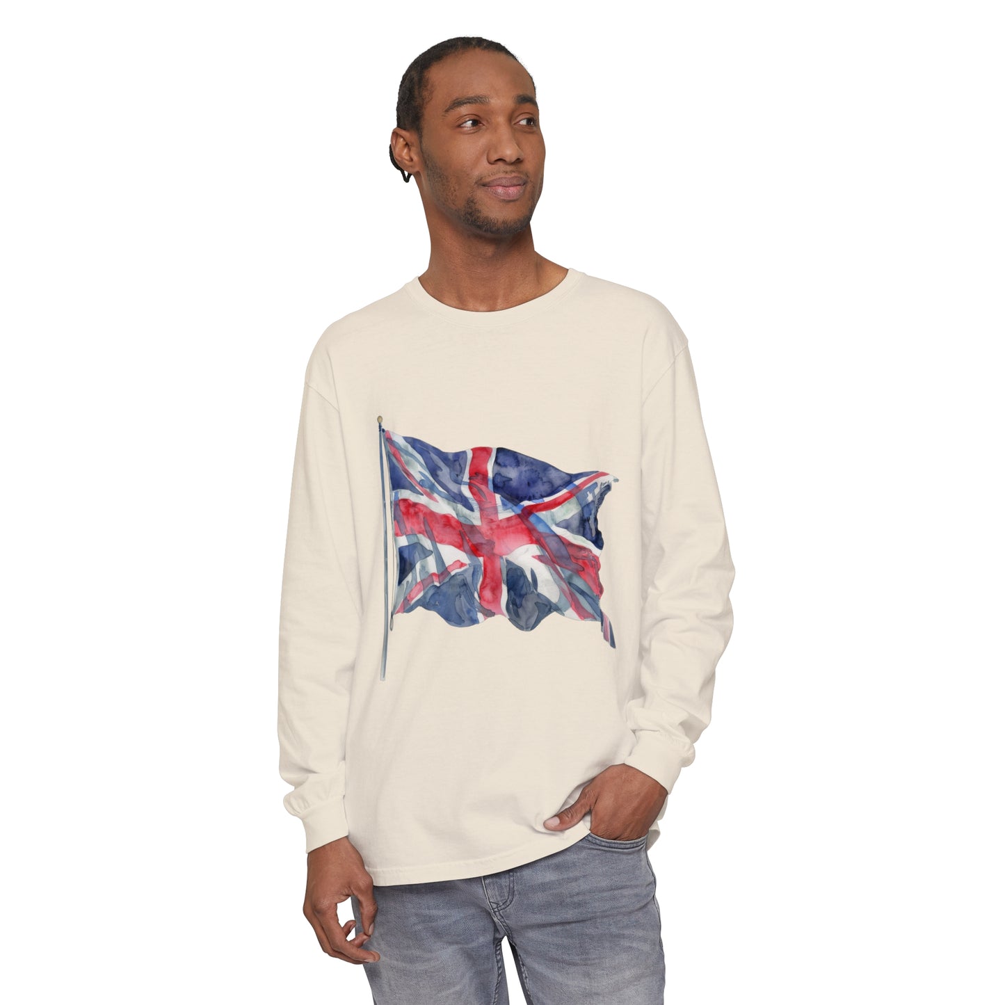 Unisex Garment-dyed Long Sleeve T-Shirt -  British Flag - Iconic Union Jack Design