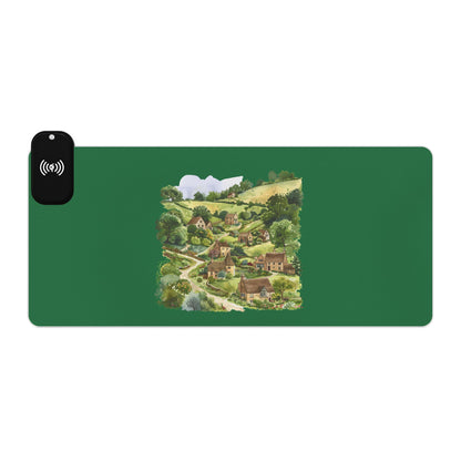 English Countryside Scene - LED Gaming Mouse Pad with Wireless Charging - Gaming Gift for Gamers, Desk Accessory, Computer Mat, Office Organization, Holiday Present