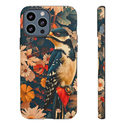 Artistic Bird Phone Case, Unique Tough Cases for Nature Lovers, Floral Design, Cute Gift, Customized Phone Accessories