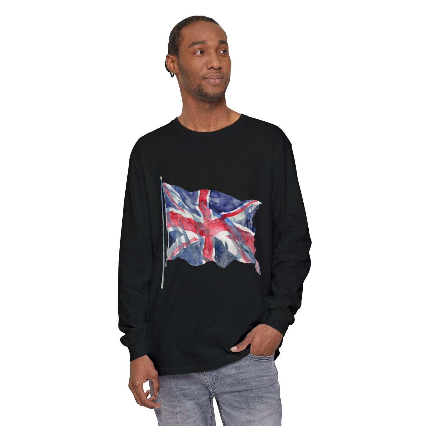 Unisex Garment-dyed Long Sleeve T-Shirt -  British Flag - Iconic Union Jack Design
