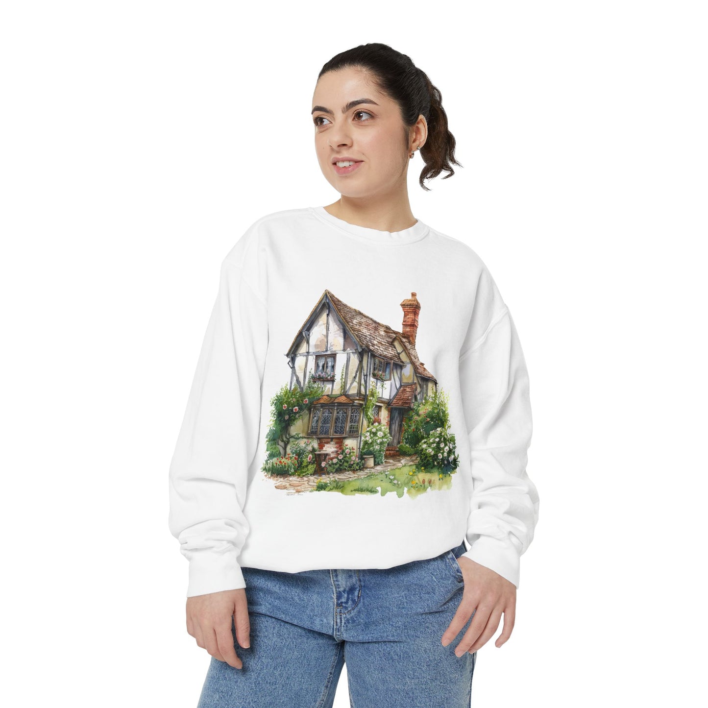 Unisex Garment-Dyed Sweatshirt - Nestled in Nature - British Village House Elegance