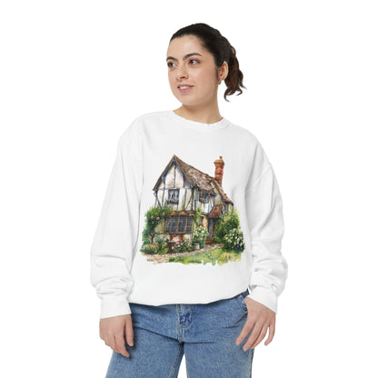 Unisex Garment-Dyed Sweatshirt - Nestled in Nature - British Village House Elegance